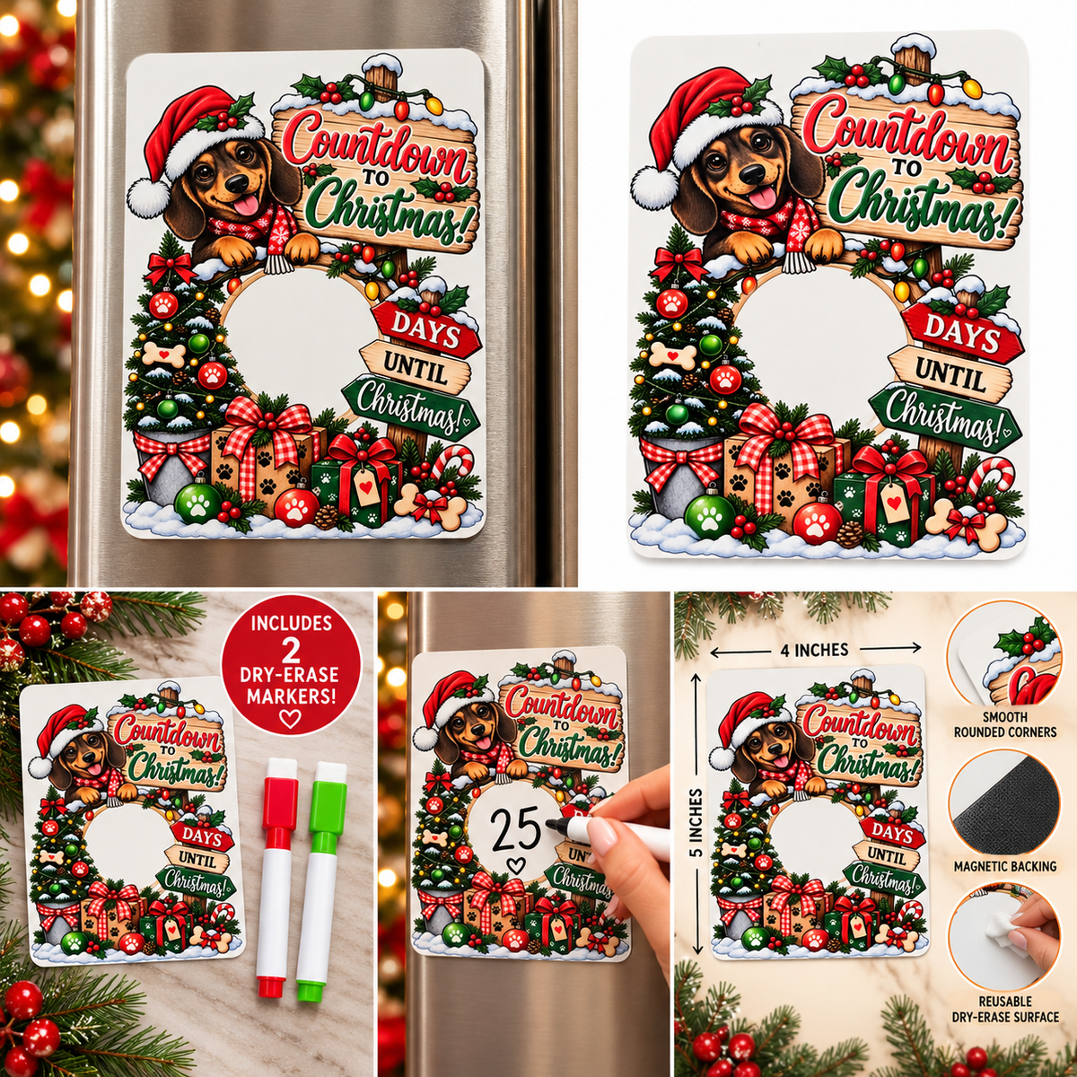 Christmas Inspired Countdown Dry Erase Magnet