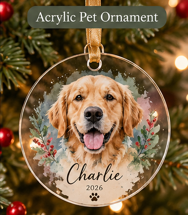 Clear acrylic personalized pet Christmas ornament design preview