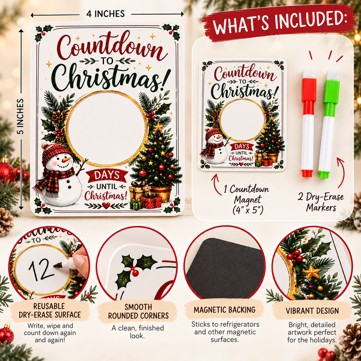 Christmas Inspired Countdown Dry Erase Magnet