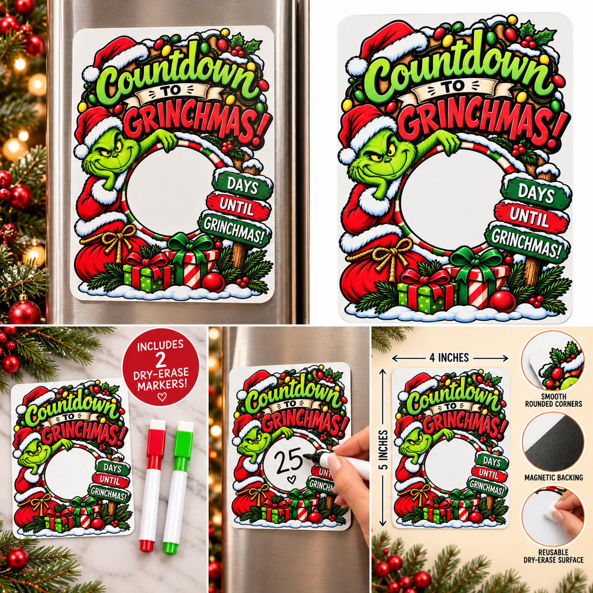 Christmas Inspired Countdown Dry Erase Magnet