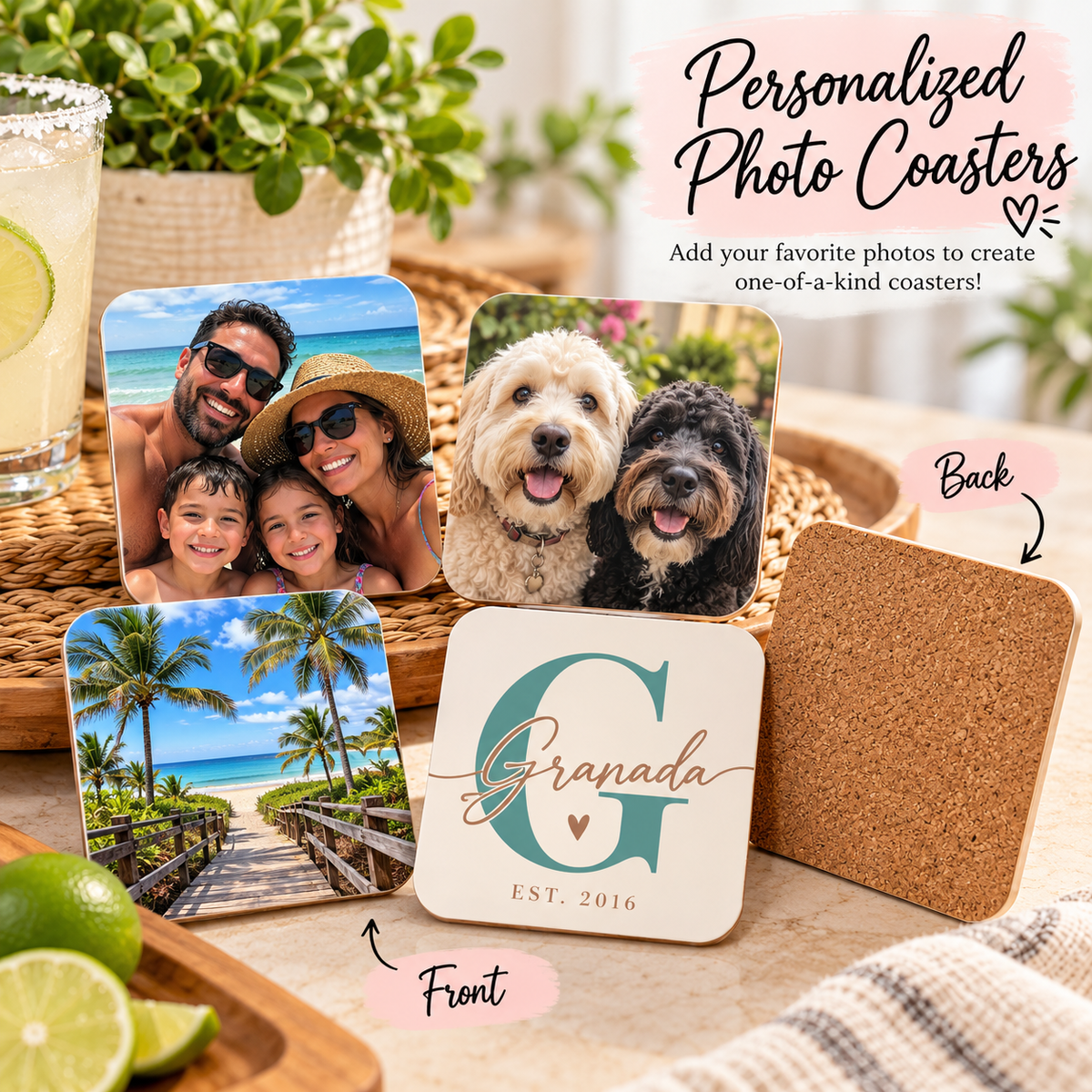 Personalized 4 × 4 Square Coasters | UV Printed