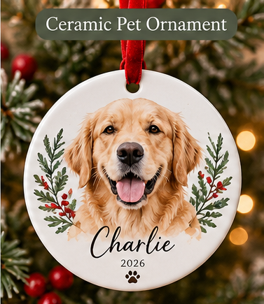 Ceramic personalized pet Christmas ornament design preview
