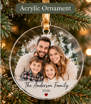 Clear acrylic personalized photo Christmas ornament design preview
